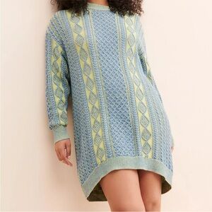 ANTHRO Blue and Green Knit Sweater Dress
